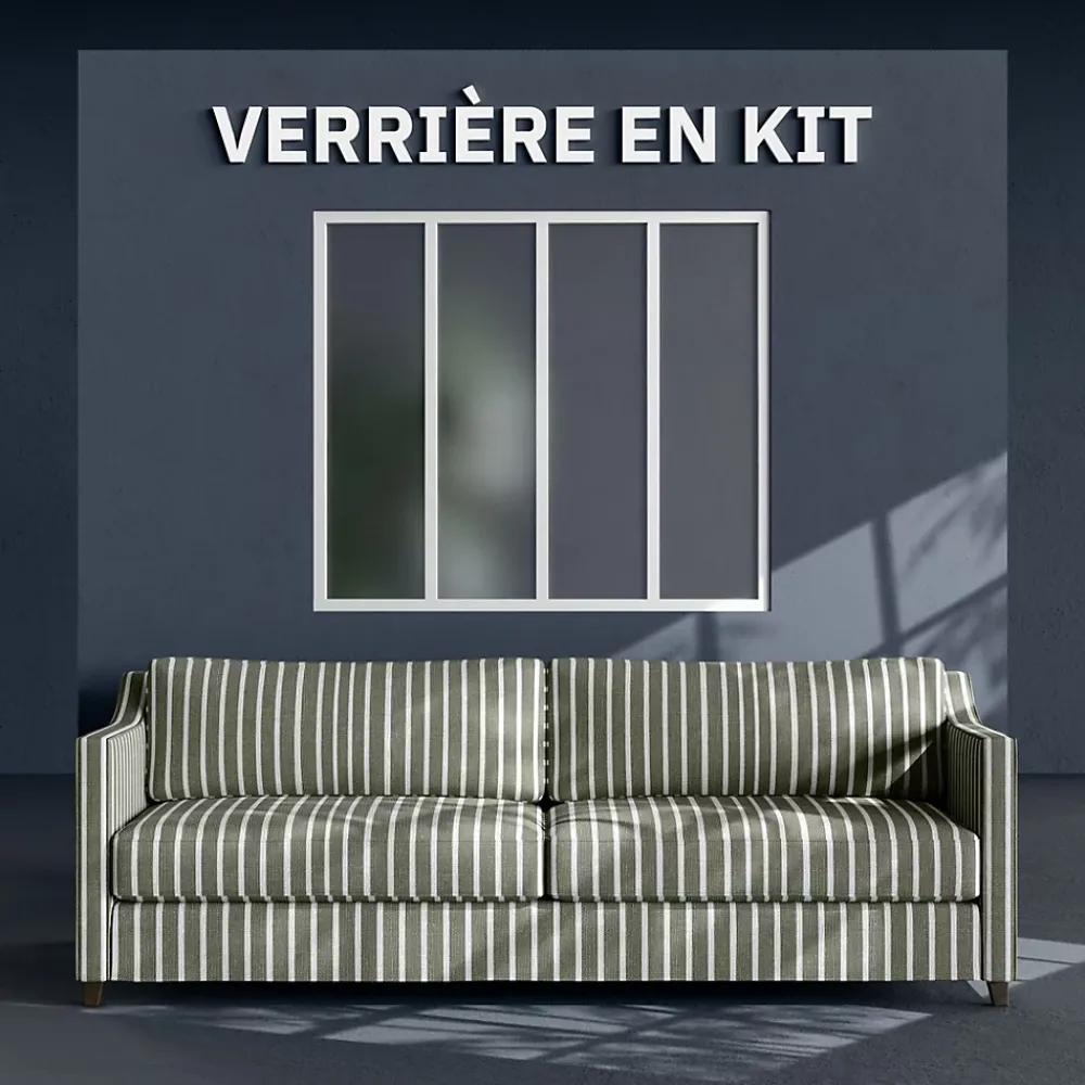 Mon Marché Déco Verrière<Verrière 4 Carreaux - En Kit - Blanc - Verre Dépoli