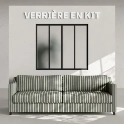 Mon Marché Déco Verrière<Verrière 4 Carreaux - En Kit - Noir Sablé - Verre Dépoli