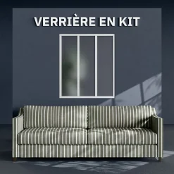 Mon Marché Déco Verrière 3 Carreaux - En Kit - Blanc - Verre Dépoli- Verrière