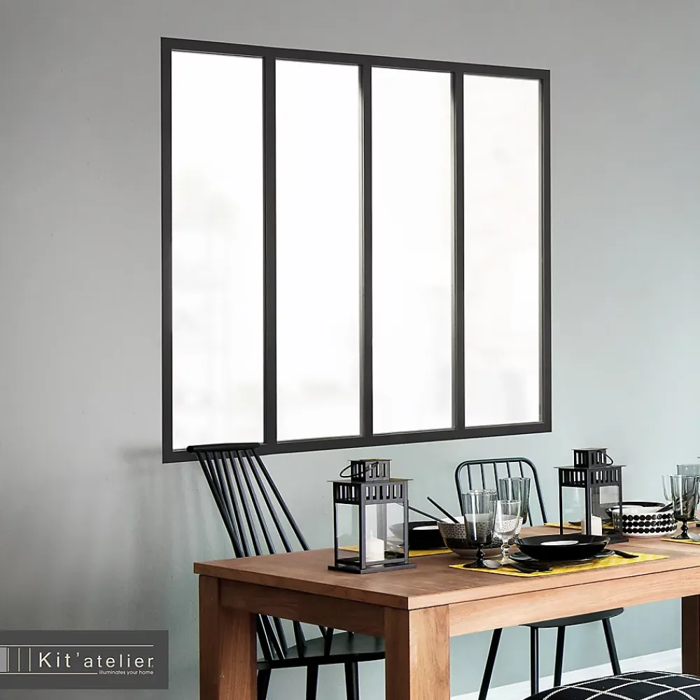 Verrière 4 carreaux opaques, coloris noir mat H108 x l.123cm- Verrière