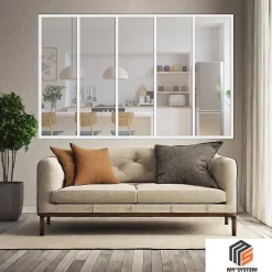 MySystem Verrière 5 grands carreaux - L x H : 168 x 125 cm - Laqué blanc 9003 granité - vitrages inclus- Verrière