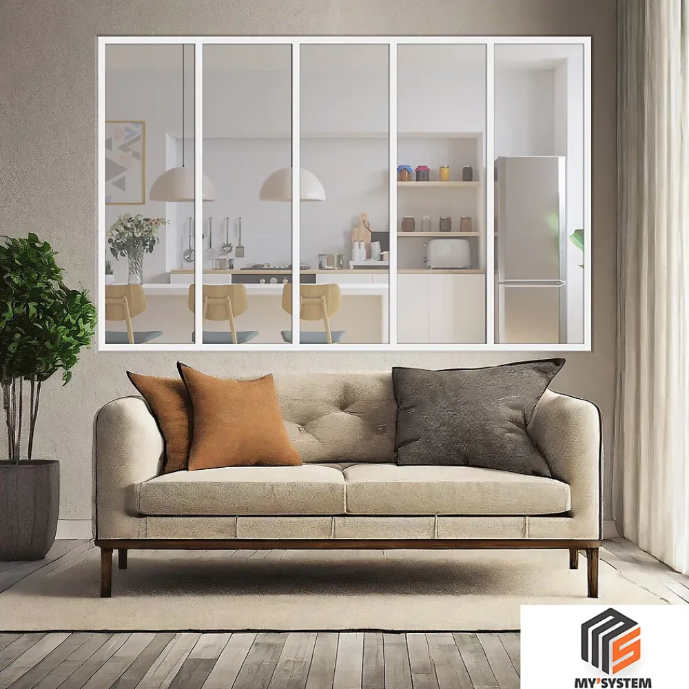 MySystem Verrière 5 grands carreaux - L x H : 168 x 125 cm - Laqué blanc 9003 granité - vitrages inclus- Verrière