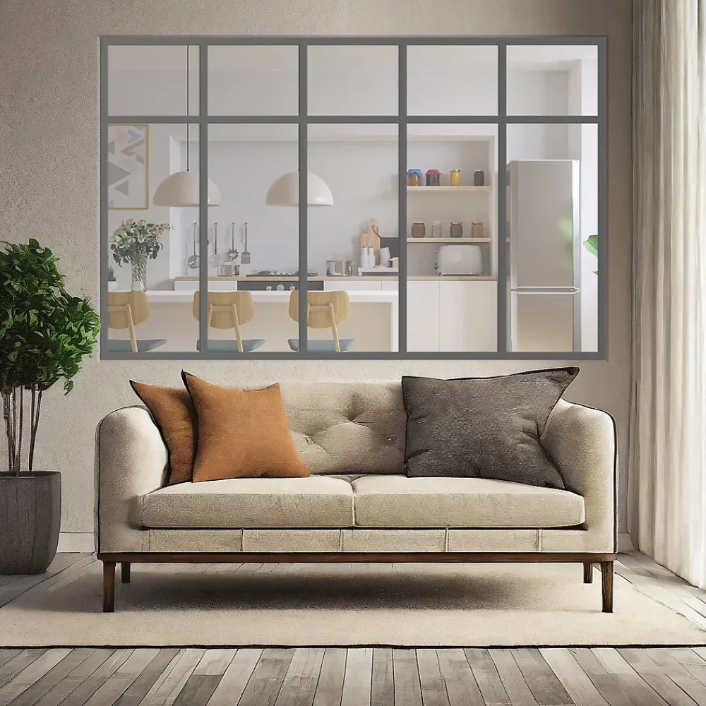 MySystem Verrière 5 sections avec imposte - L x H : 168 x 125 cm - Laqué gris 7016 granité - vitrages inclus- Verrière