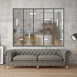 MySystem Verrière 5 verres Chicago - L x H : 168 x 125 cm - Laqué gris 7016 granité - verre Sahara inclus- Verrière