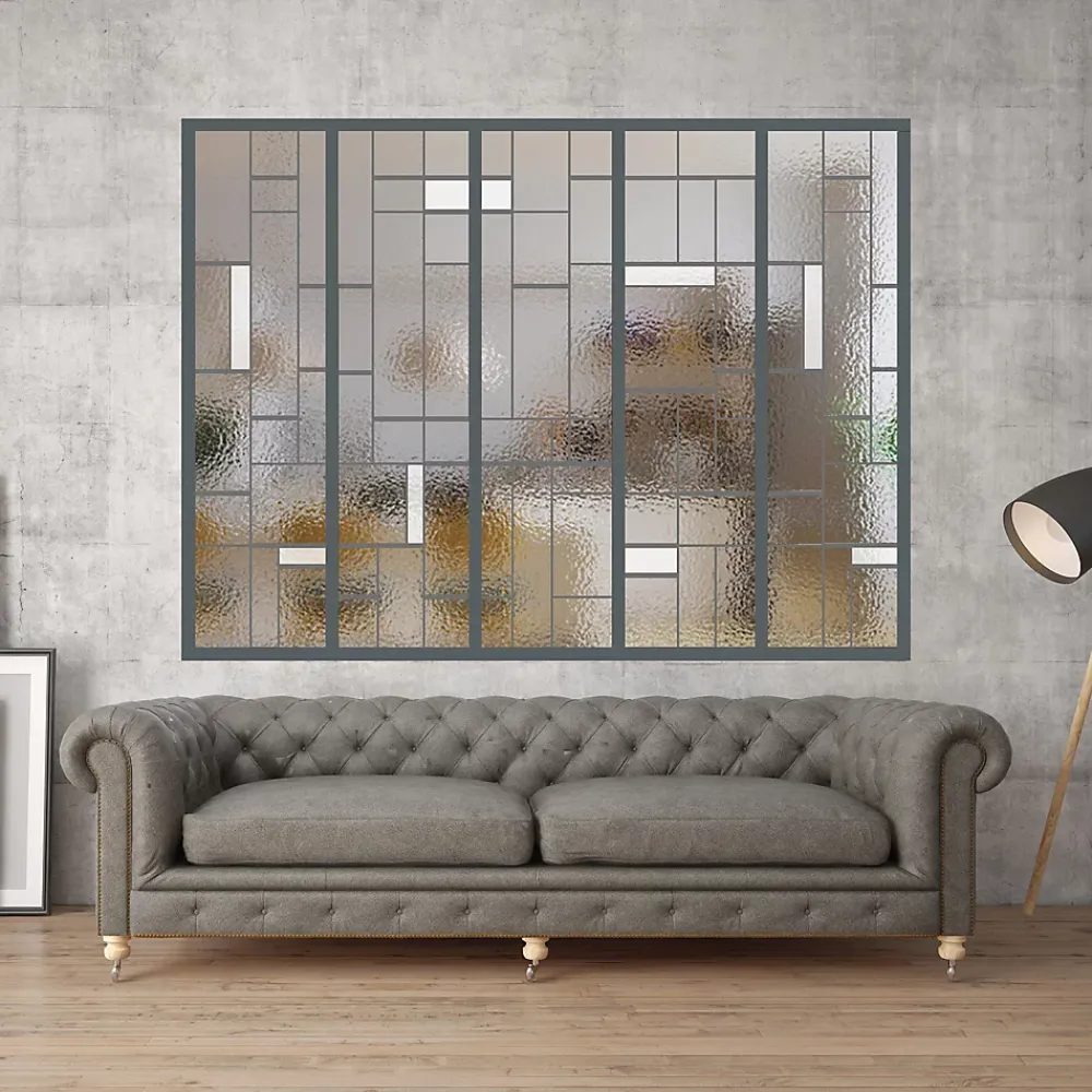MySystem Verrière 5 verres Chicago - L x H : 168 x 125 cm - Laqué gris 7016 granité - verre Sahara inclus- Verrière