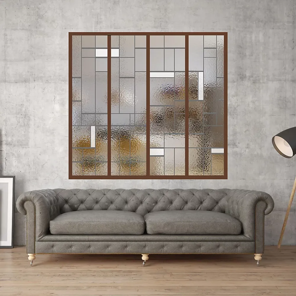 MySystem Verrière<Verrière 4 verres Chicago - L x H : 135 x 125 cm - Laqué effet rouille granité - verre Sahara inclus