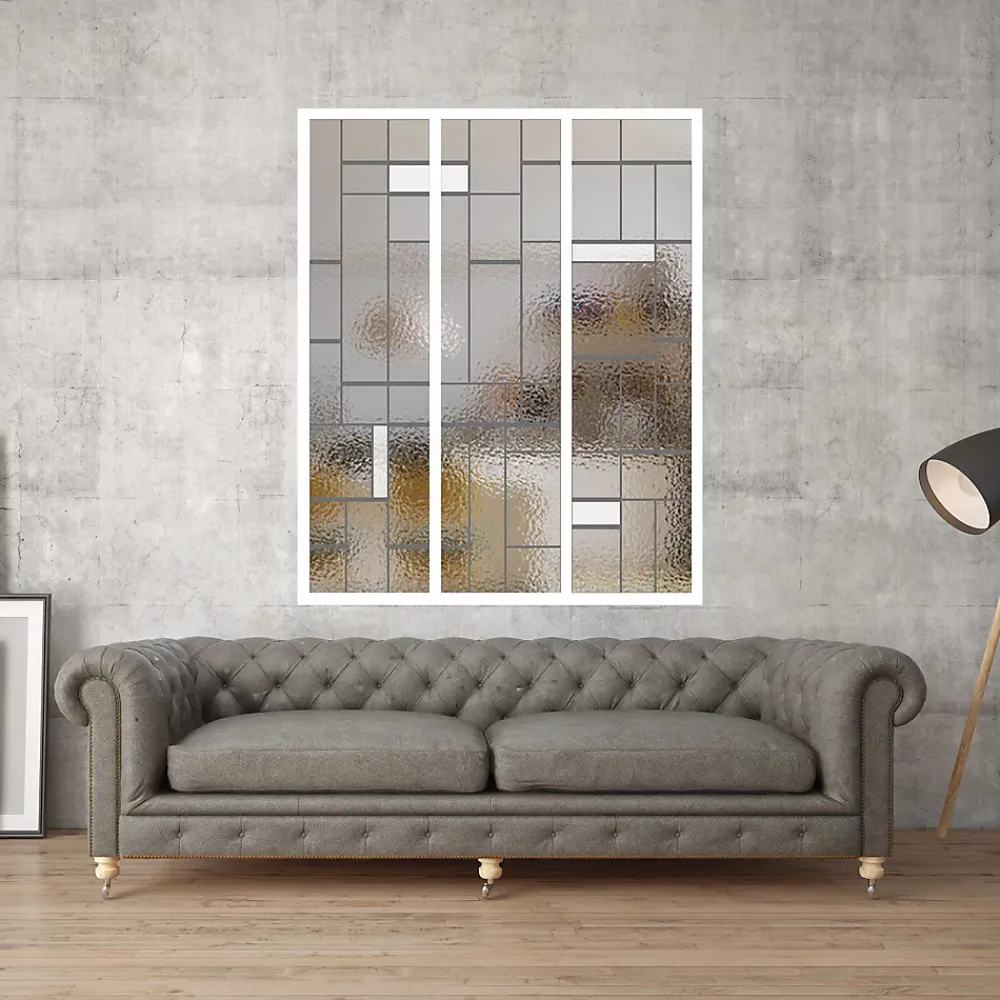 MySystem Verrière 3 verres Chicago - L x H : 102 x 125 cm - Laqué blanc 9003 granité - verre Sahara inclus- Verrière