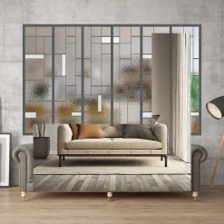 MySystem Verrière 6 verres Chicago - L x H : 201 x 125 cm - Laqué gris 7016 granité - verre Sahara inclus- Verrière