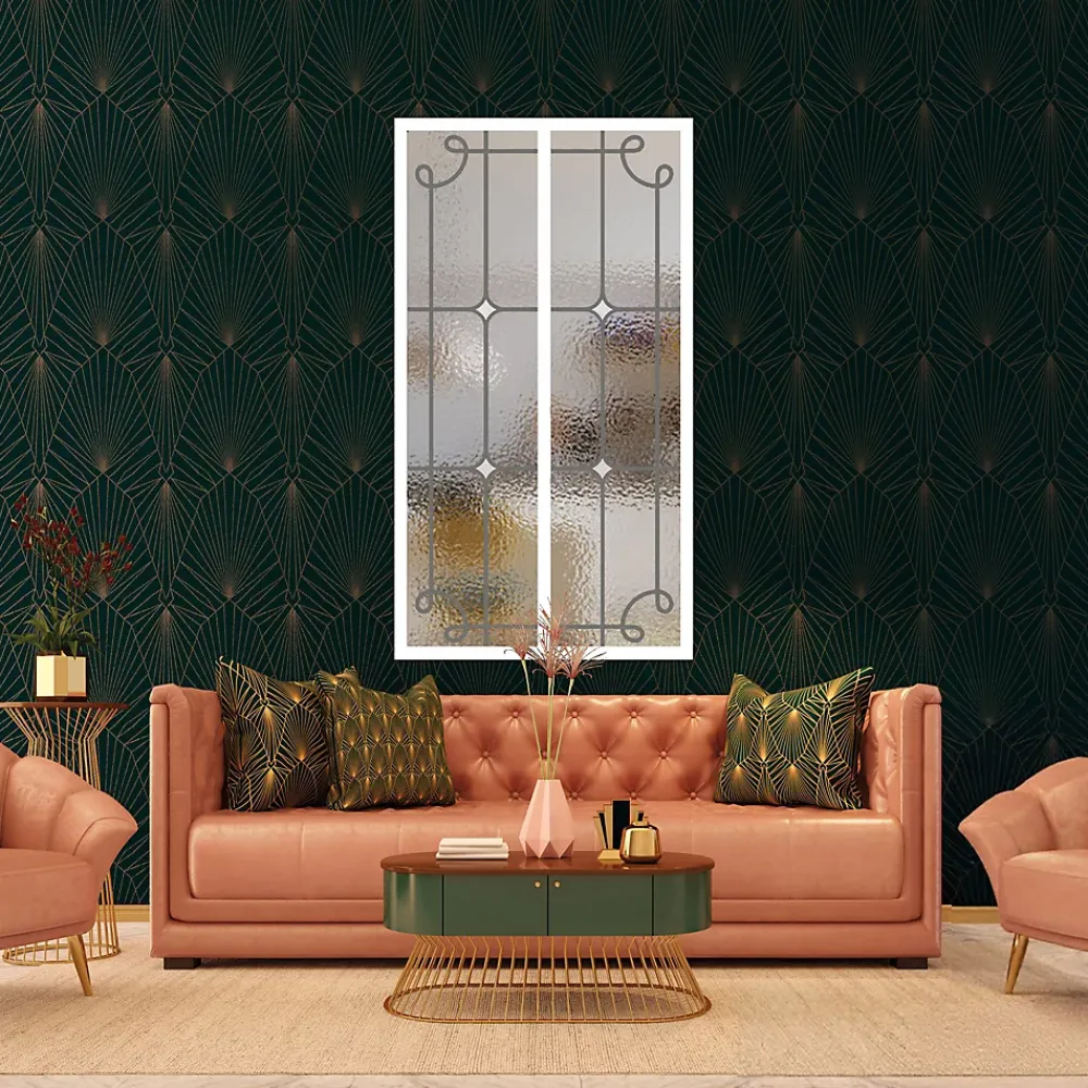 MySystem Verrière 2 verres Curly - L x H : 69 x 125 cm - Laqué blanc 9003 granité - verre Sahara inclus- Verrière
