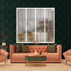 MySystem Verrière 4 verres Curly - L x H : 135 x 125 cm - Laqué blanc 9003 granité - verre Sahara inclus- Verrière