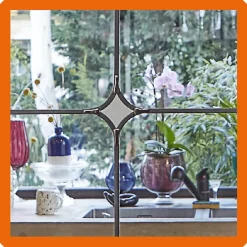 MySystem Verrière 4 verres Curly - L x H : 135 x 125 cm - Laqué blanc 9003 granité - verre Sahara inclus- Verrière