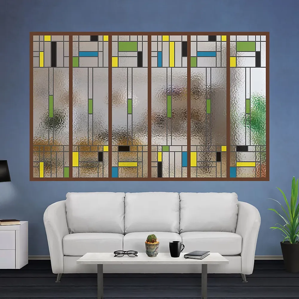 MySystem Verrière<Verrière 6 verres Indiana - L x H : 201 x 125 cm - Laqué effet rouille granité - verre Sahara inclus