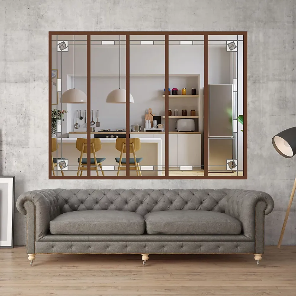 MySystem Verrière 5 verres Mackintosh - L x H : 168 x 125 cm - Laqué effet rouille granité - verre Clair inclus- Verrière