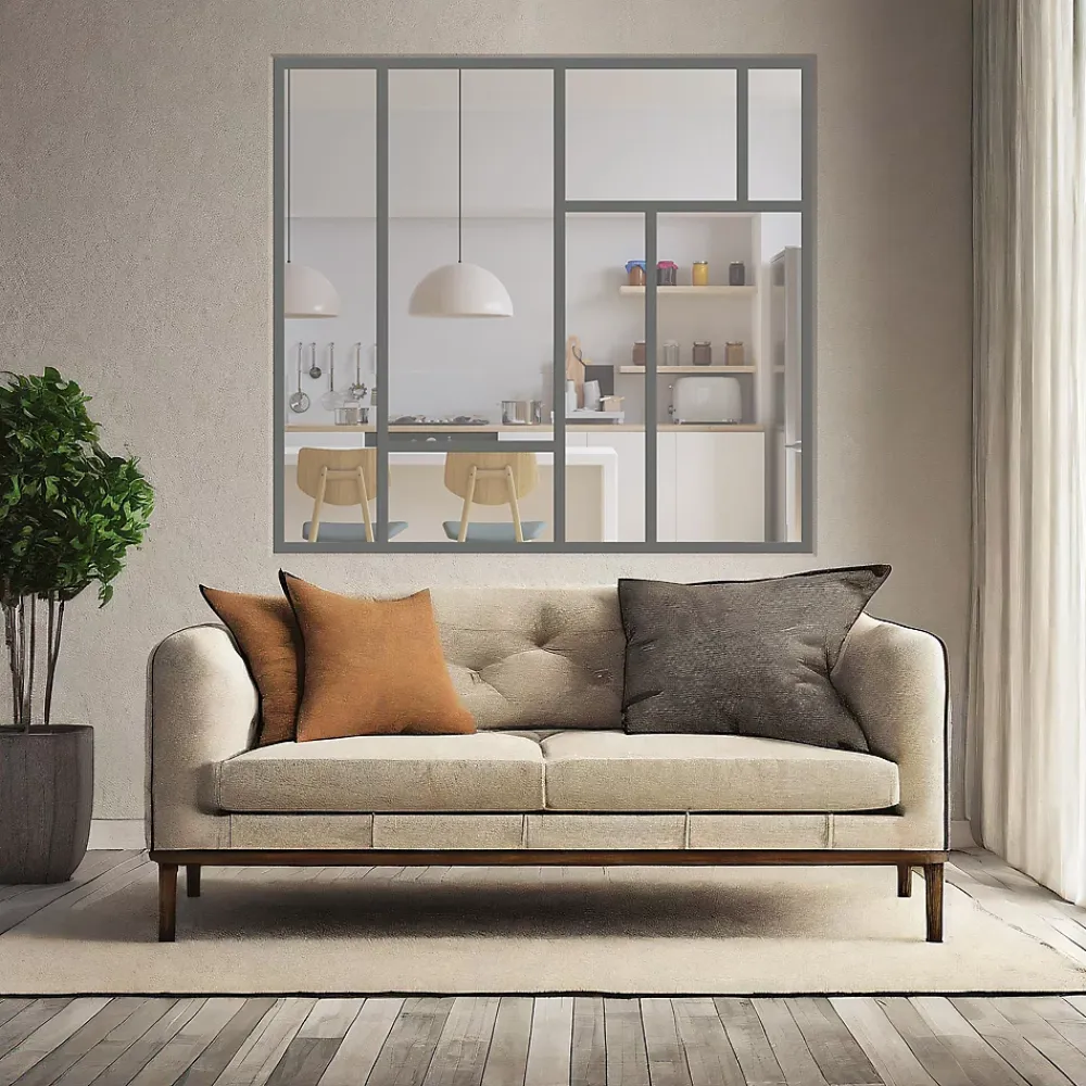 MySystem Verrière ArtDéco 7 - L x H : 150 x 150 cm - Laqué gris 7016 granité - vitrages inclus- Verrière