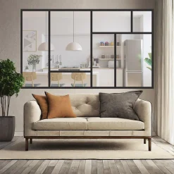 MySystem Verrière ArtDéco 7 - L x H : 210 x 150 cm - Laqué noir 9005 granité - vitrages inclus- Verrière