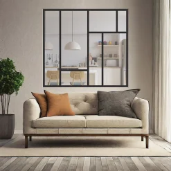MySystem Verrière ArtDéco 7 - L x H : 150 x 150 cm - Laqué noir 9005 granité - vitrages inclus- Verrière