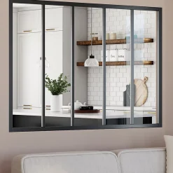 IDMarket Verrière<Verrière atelier 5 vitrages L. 150 x H.108 cm en métal noir et verre trempé