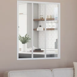 IDMarket Verrière<Verrière atelier 3 vitrages L. 93 x H. 108 cm en métal blanc et verre trempé