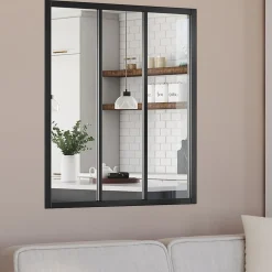 IDMarket Verrière<Verrière atelier 3 vitrages L. 93 x H. 108 cm en métal noir et verre trempé