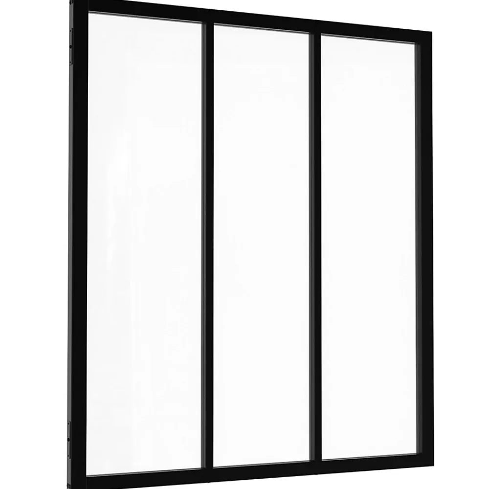 IDMarket Verrière<Verrière atelier 3 vitrages L. 93 x H. 108 cm en métal noir et verre trempé