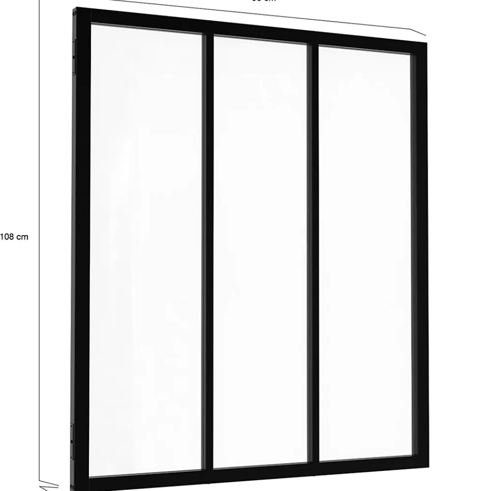 IDMarket Verrière<Verrière atelier 3 vitrages L. 93 x H. 108 cm en métal noir et verre trempé