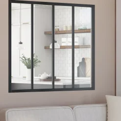 IDMarket Verrière<Verrière atelier 4 vitrages L. 116 x H.108 cm en métal noir et verre trempé