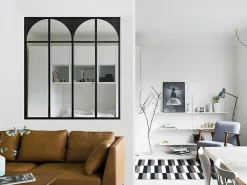 Vente-unique Verrière atelier art déco en aluminium thermolaqué 120x130 cm - Noir - ARCADEA- Verrière