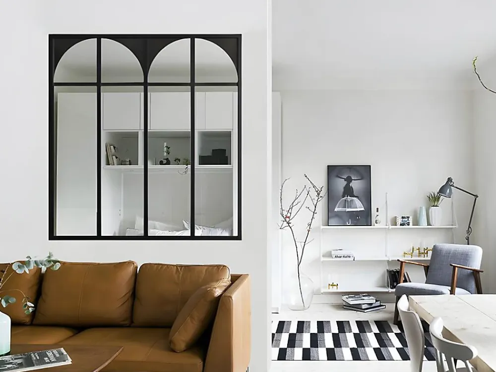 Vente-unique Verrière atelier art déco en aluminium thermolaqué 120x130 cm - Noir - ARCADEA- Verrière