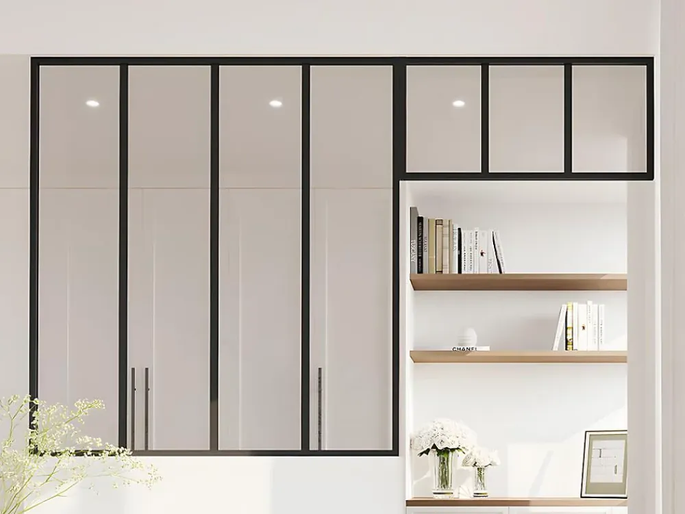 Vente-unique Verrière<Verrière atelier avec imposte en aluminium thermolaqué - L120 x H130 + L83 x H40 cm - Noir - BAYVIEW