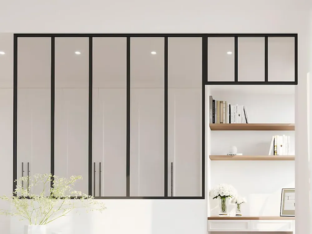 Vente-unique Verrière<Verrière atelier avec imposte en aluminium thermolaqué - L150 x H130 + L73 x H40 cm - Noir - BAYVIEW