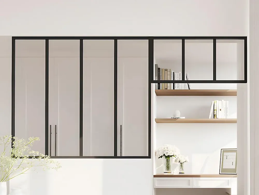 Vente-unique Verrière<Verrière atelier avec imposte en aluminium thermolaqué - L120 x H105 + L83 x H40 cm - Noir - BAYVIEW
