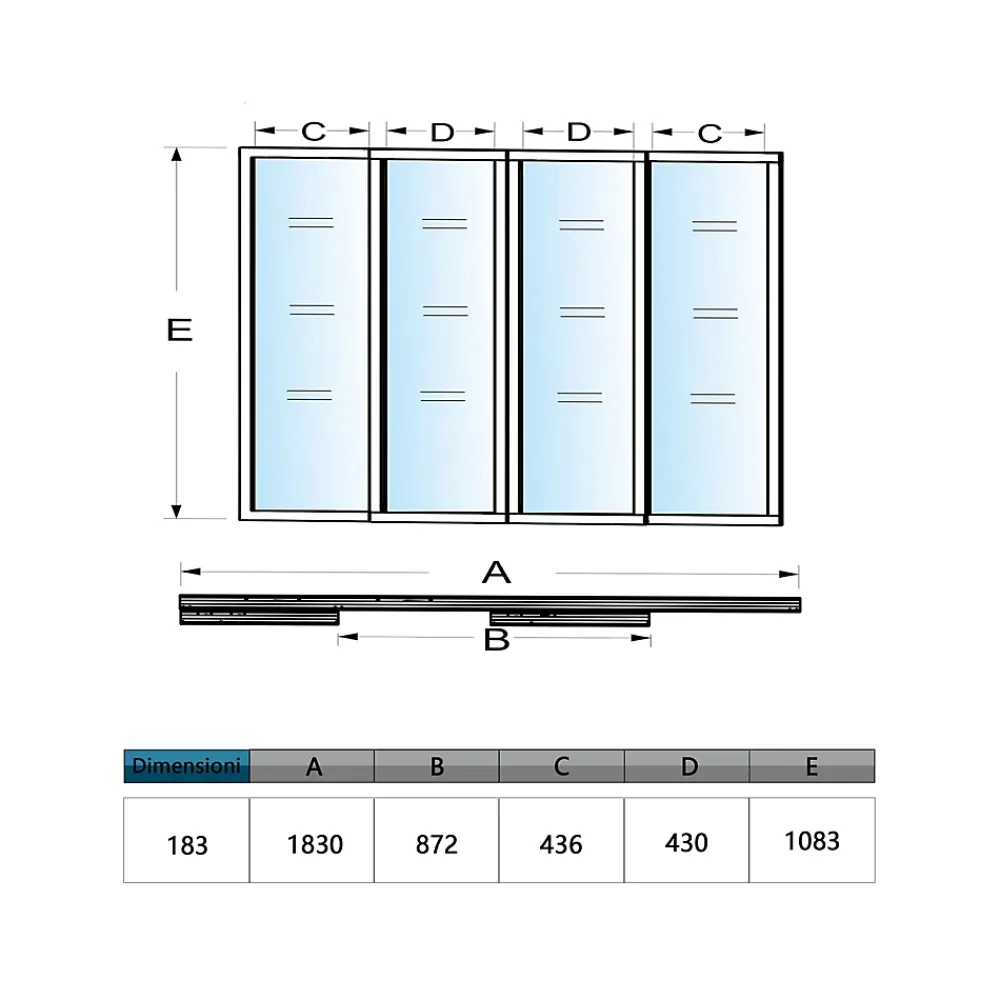 AICA Sanitaire Verrière Atelier Coulissante en Aluminium Noir- L183xH108cm,4 Panneaux en 4mm Verre Trempé,Séparation Élégante Cuisine/Salon- Verrière