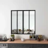 AICA Sanitaire Verrière<Verrière Atelier Coulissante en Aluminium Noir- L123xH108cm,4 Panneaux en 4mm Verre Trempé,Séparation Élégante Cuisine/Salon