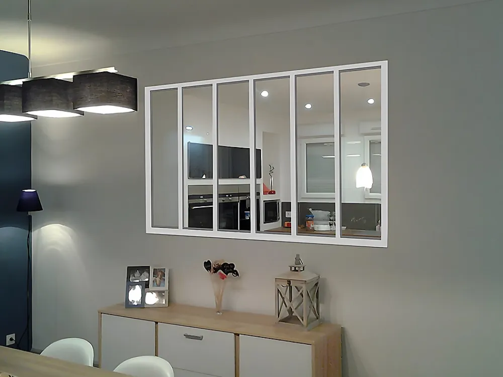 Vente-unique Verrière atelier en aluminium thermolaqué - 180x130 cm - Blanc - BAYVIEW- Verrière