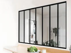 Vente-unique Verrière atelier en aluminium thermolaqué - 210x130 cm - Noir - BAYVIEW- Verrière