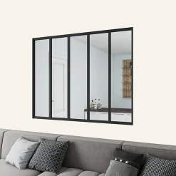 AICA Sanitaire Verrière atelier en aluminium thermolaqué et 4mm verre trempé - L.153 x H.108 cm - Noir - Luminosité Maximale- Verrière