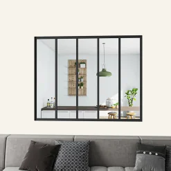 AICA Sanitaire Verrière atelier en aluminium thermolaqué et 4mm verre trempé - L.153 x H.108 cm - Noir - Luminosité Maximale- Verrière