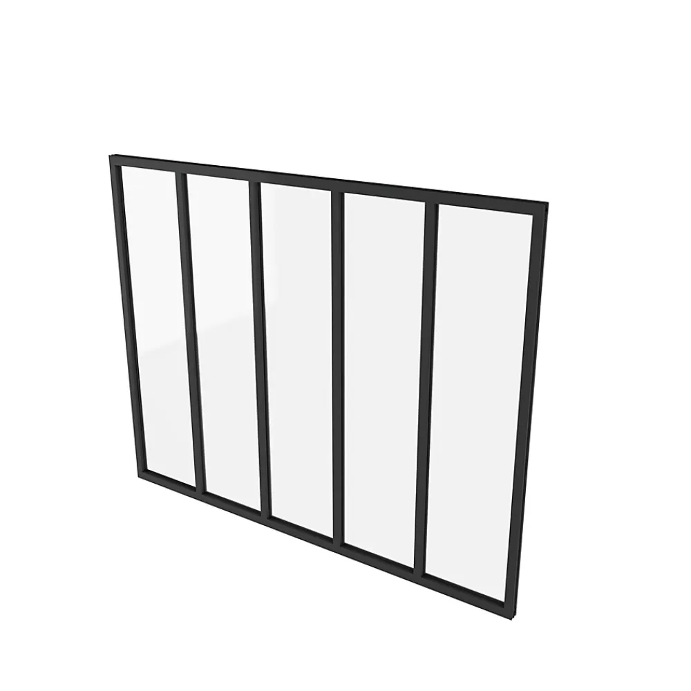 AICA Sanitaire Verrière Atelier fixe - L.153 x H.108cm - aluminium noir mat - 5 carreaux, vitrage trempé 4mm- Verrière