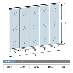 AICA Sanitaire Verrière Atelier fixe - L.153 x H.108cm - aluminium noir mat - 5 carreaux, vitrage trempé 4mm- Verrière