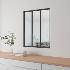 AICA Sanitaire Verrière<Verrière Atelier fixe - L.93 x H.108cm - aluminium noir mat - 3 carreaux, vitrage trempé 4mm