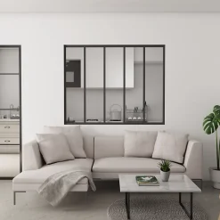 AICA Sanitaire Verrière Atelier Fixe en Alu Noir L.153 x H.108 cm - 4mm Verre trempé - Luminosité Maximale et Sécurité- Verrière