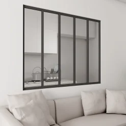 AICA Sanitaire Verrière Atelier Fixe en Alu Noir L.153 x H.108 cm - 4mm Verre trempé - Luminosité Maximale et Sécurité- Verrière