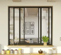 Optimum Verrière coulissante en aluminium noir 4 carreaux H.110 x 123,2 cm- Verrière
