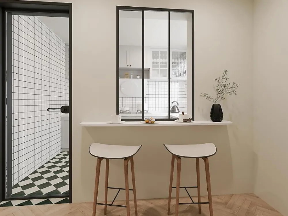 Vente-unique Verrière coulissante en aluminium thermolaqué noir 90 x 130 cm - RAVENA- Verrière