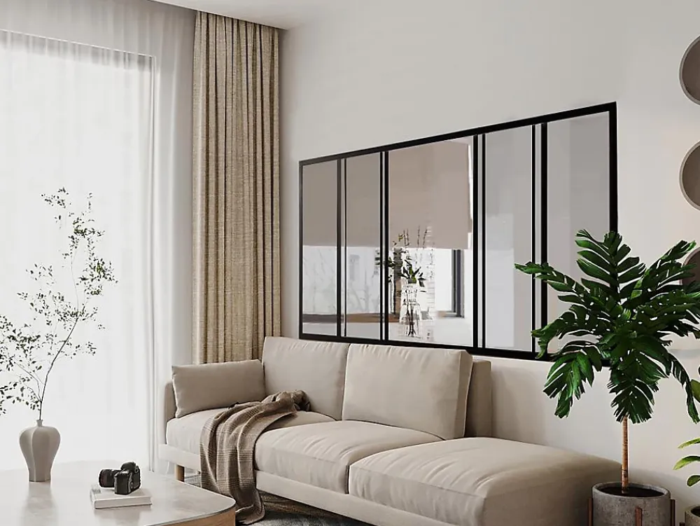 Vente-unique Verrière coulissante en aluminium thermolaqué noir 180x105 cm - RAVENA- Verrière