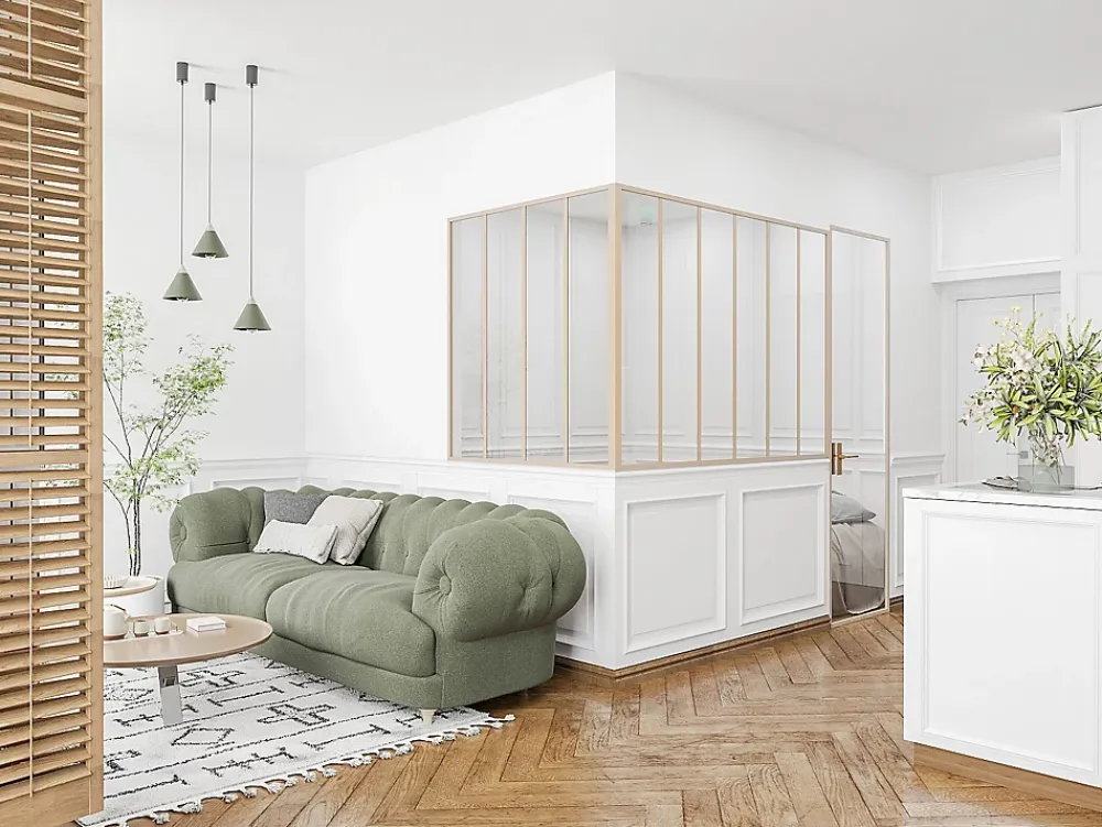 Vente-unique Verrière d'angle d'atelier en aluminium thermolaqué - L180 x L120 x H130 - Naturel clair - BAYVIEW- Verrière