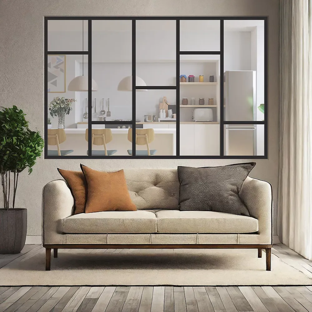 MySystem Verrière Loft 5 sections - L x H : 220 x 150 cm - Laqué noir 9005 granité - vitrages inclus- Verrière