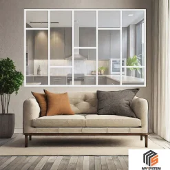 MySystem Verrière Loft 5 sections - L x H : 220 x 150 cm - Laqué blanc 9003 granité - vitrages inclus- Verrière