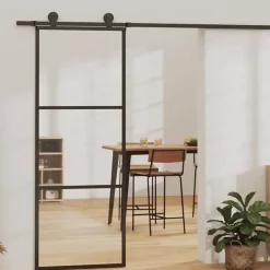 Vidaxl Porte Coulissante<Porte coulissante Verre ESG et aluminium 76x205 cm Noir, 76 x 205 cm (l x H)