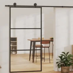 Vidaxl Porte coulissante Verre ESG et aluminium 102x205 cm Noir, 29.11 kg- Porte Coulissante